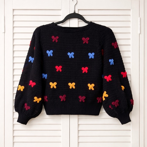 ZARA 🎀 NWT Puff Sleeve Chunky Knit Bow Sweater - Picture 2 of 6